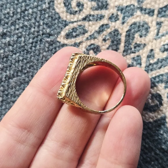 Vintage Gold Vermeil Square Rhinestone Ring, size 7.75 - Picture 2 of 8